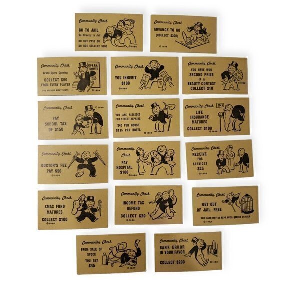 Lot of 32 1936 Monopoly Replacement Community Chest‎ Chance Cards Yellow Orange - Picture 1 of 2